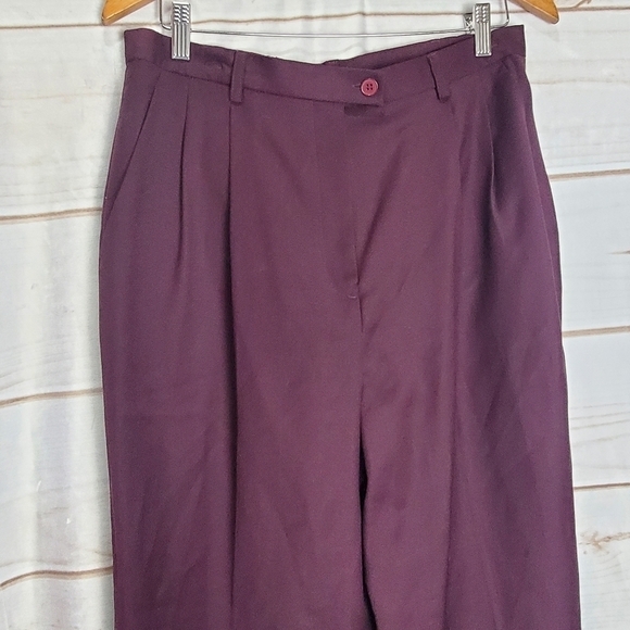 Vintage 90s Purple Wool Super High Rise Pleated  Trouser Casual Pants Size 12 - Picture 2 of 12